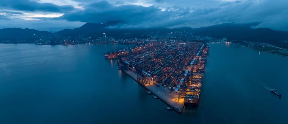 Maritime port at night